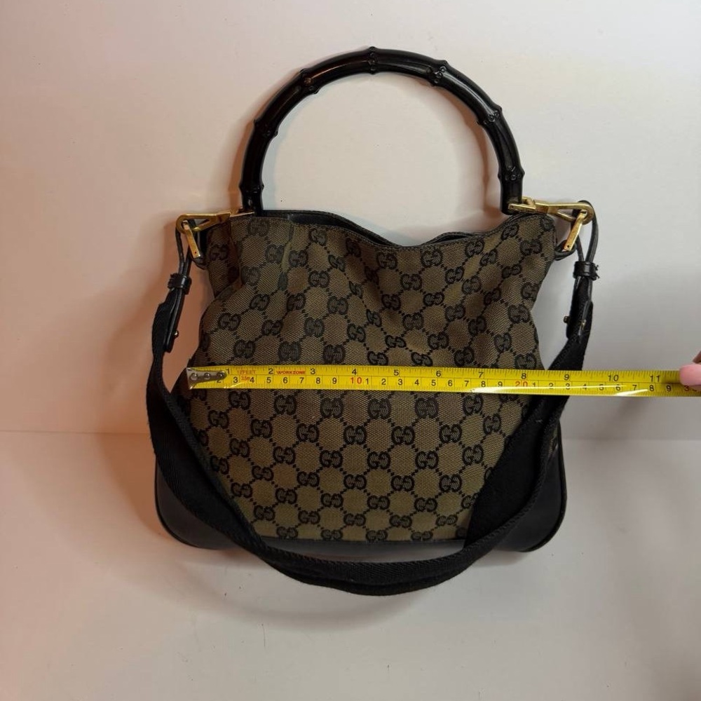 Gucci Bamboo GG Canvas Shoulder Bag in Brown and Black - Picture 2 of 13